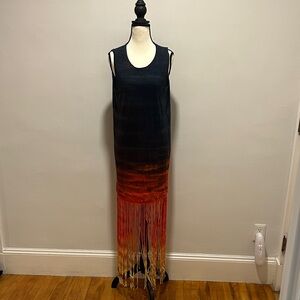 Raquel Allegra Black and Red Maxi Dress with Fringe